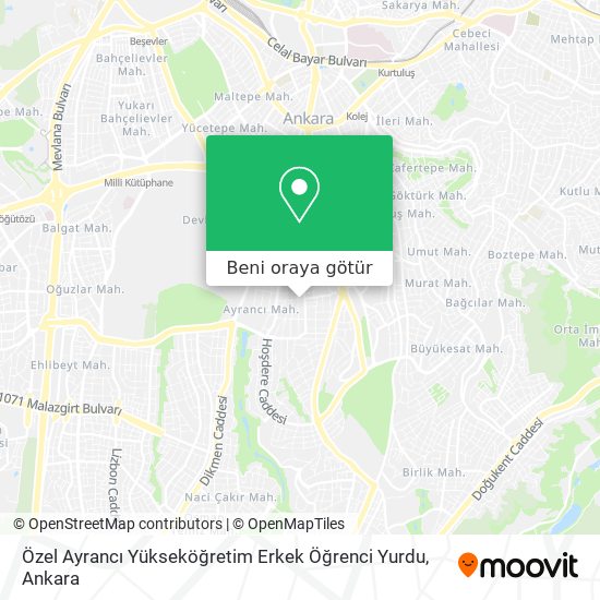 Özel Ayrancı Yükseköğretim Erkek Öğrenci Yurdu harita