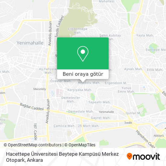 Hacettepe Üniversitesi Beytepe Kampüsü Merkez Otopark harita