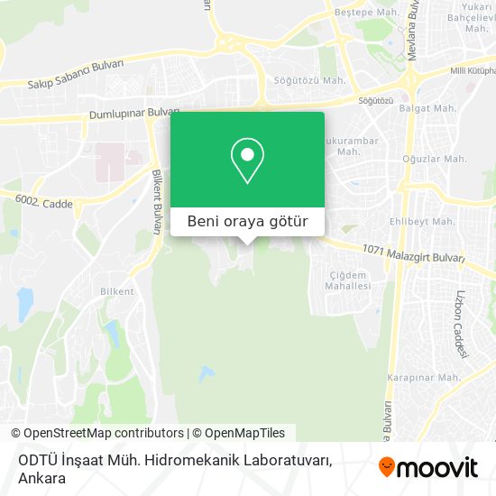 ODTÜ İnşaat Müh. Hidromekanik Laboratuvarı harita