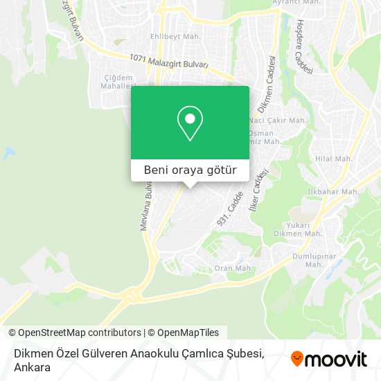 Dikmen Özel Gülveren Anaokulu Çamlıca Şubesi harita