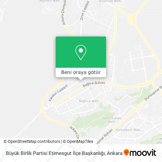 Büyük Birlik Partisi Etimesgut İlçe Başkanlığı harita