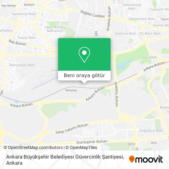 Ankara Büyükşehir Belediyesi Güvercinlik Şantiyesi harita