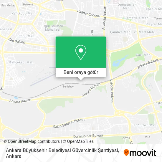Ankara Büyükşehir Belediyesi Güvercinlik Şantiyesi harita