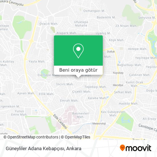 Güneyliler Adana Kebapçısı harita