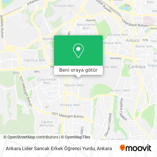 Ankara Lider Sancak Erkek Öğrenci Yurdu harita