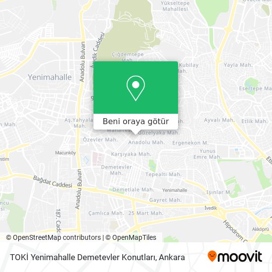 TOKİ Yenimahalle Demetevler Konutları harita