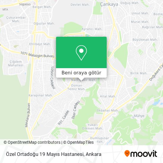 Özel Ortadoğu 19 Mayıs Hastanesi harita