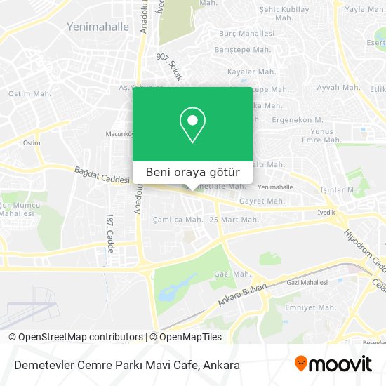 Demetevler Cemre Parkı Mavi Cafe harita