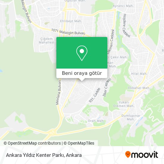 Ankara Yıldız Kenter Parkı harita