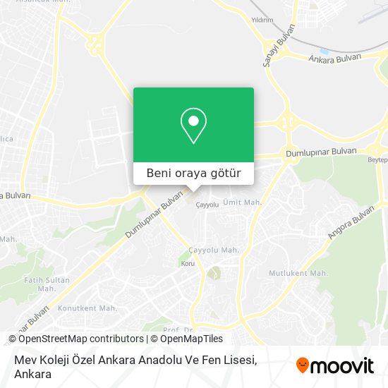 Mev Koleji Özel Ankara Anadolu Ve Fen Lisesi harita
