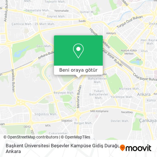 Başkent Üniversitesi Beşevler Kampüse Gidiş Durağı harita