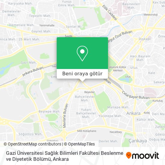 Gazi Üniversitesi Sağlık Bilimleri Fakültesi Beslenme ve Diyetetik Bölümü harita