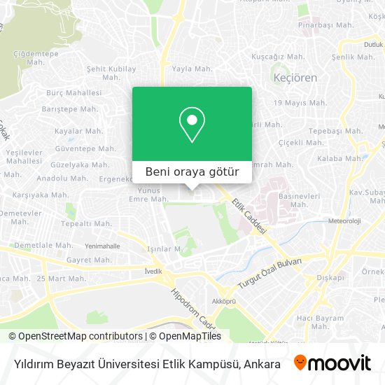 Yıldırım Beyazıt Üniversitesi Etlik Kampüsü harita