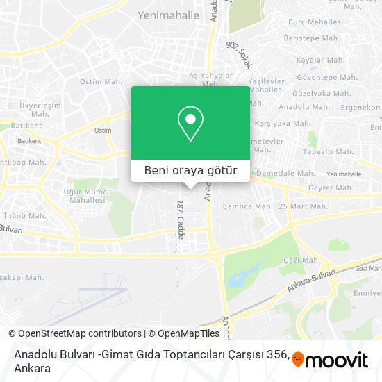 Anadolu Bulvarı -Gimat Gıda Toptancıları Çarşısı 356 harita