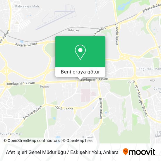 Afet İşleri Genel Müdürlüğü / Eskişehir Yolu harita