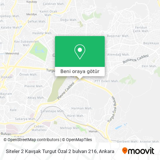 Siteler 2 Kavşak Turgut Özal 2 bulvarı 216 harita