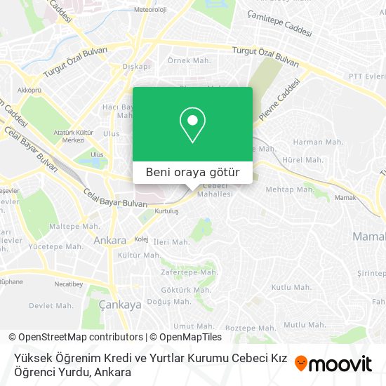Yüksek Öğrenim Kredi ve Yurtlar Kurumu Cebeci Kız Öğrenci Yurdu harita