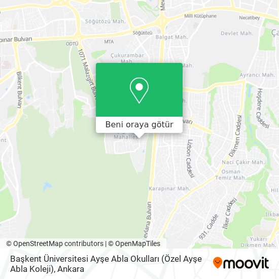 Başkent Üniversitesi Ayşe Abla Okulları (Özel Ayşe Abla Koleji) harita