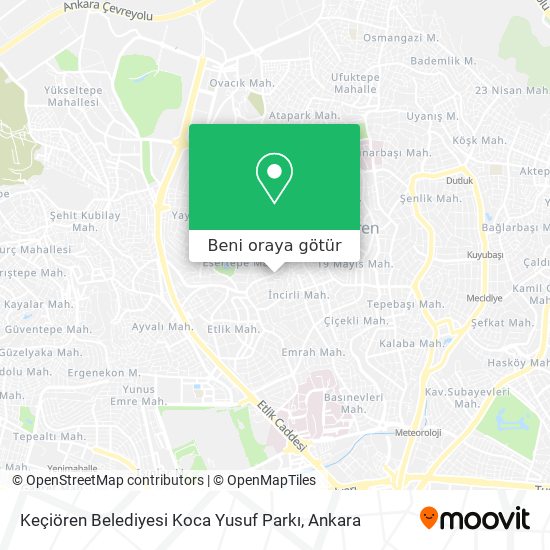 Keçiören Belediyesi Koca Yusuf Parkı harita