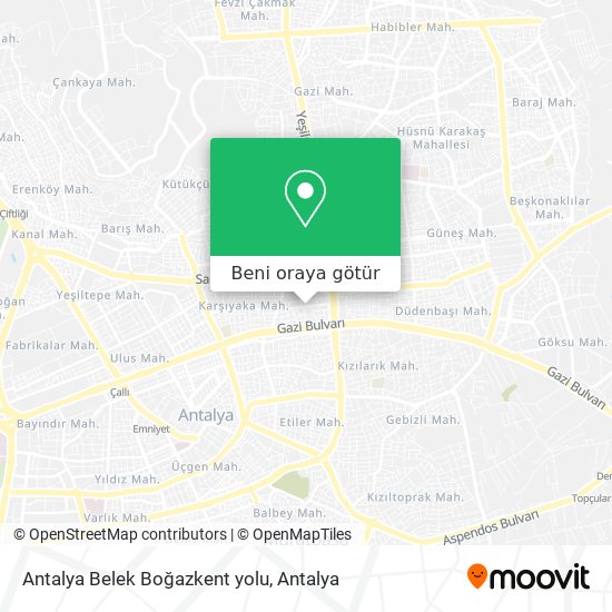 Antalya Belek Boğazkent yolu harita