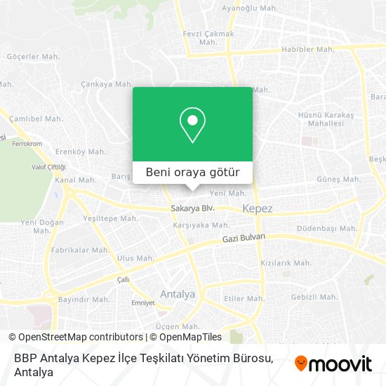 BBP Antalya Kepez İlçe Teşkilatı Yönetim Bürosu harita