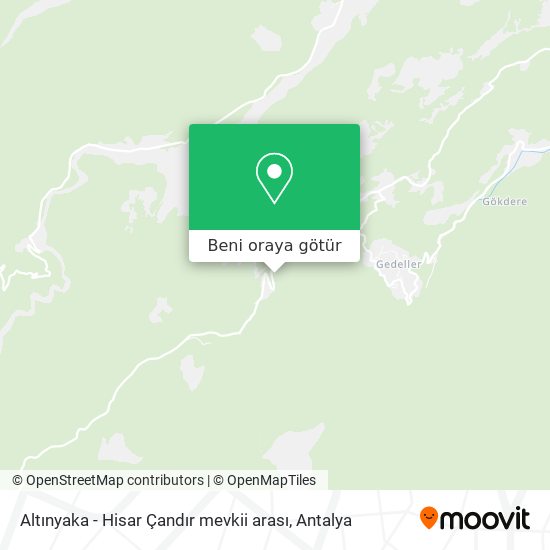 Altınyaka - Hisar Çandır mevkii arası harita