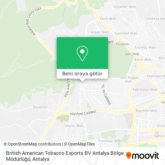 British American Tobacco Exports BV Antalya Bölge Müdürlüğü harita
