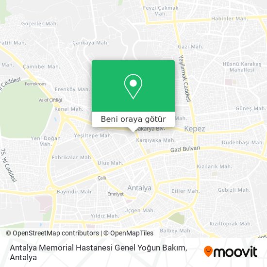 Antalya Memorial Hastanesi Genel Yoğun Bakım harita