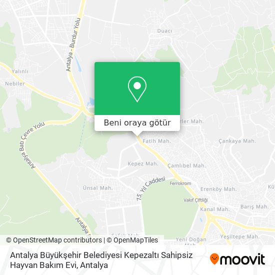 Antalya Büyükşehir Belediyesi Kepezaltı Sahipsiz Hayvan Bakım Evi harita