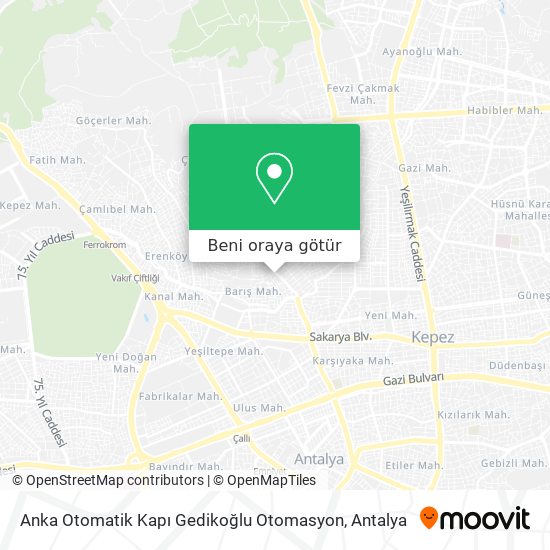 Anka Otomatik Kapı Gedikoğlu Otomasyon harita