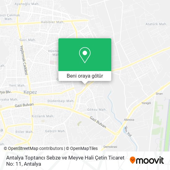 Antalya Toptancı Sebze ve Meyve Hali Çetin Ticaret No: 11 harita