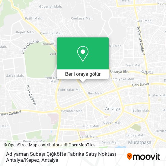 Adıyaman Subaşı Çiğköfte Fabrika Satış Noktası Antalya / Kepez harita