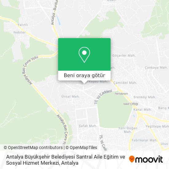 Antalya Büyükşehir Belediyesi Santral Aile Eğitim ve Sosyal Hizmet Merkezi harita