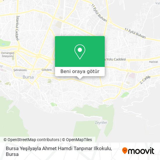 Bursa Yeşilyayla Ahmet Hamdi Tanpınar Ilkokulu harita