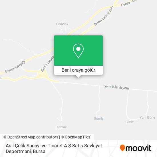 Asil Çelik Sanayi ve Ticaret A.Ş Satış Sevkiyat Depertmani harita