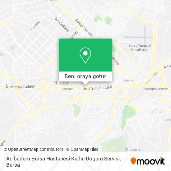 Acıbadem Bursa Hastanesi Kadın Doğum Servisi harita