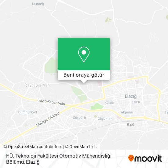 F.Ü. Teknoloji Fakültesi Otomotiv Mühendisliği Bölümü harita