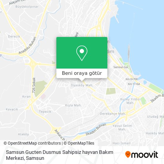 Samsun Gucten Dusmus Sahipsiz hayvan Bakım Merkezi harita