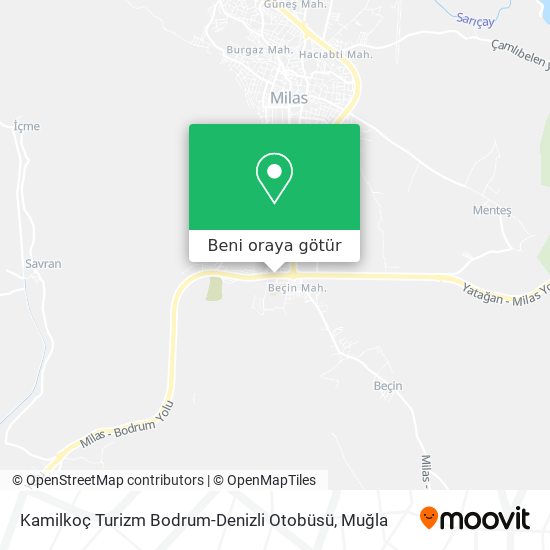 Kamilkoç Turizm Bodrum-Denizli Otobüsü harita