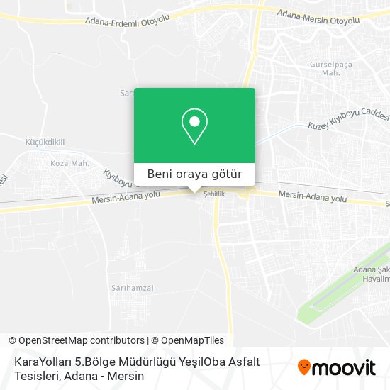 KaraYolları 5.Bölge Müdürlügü YeşilOba Asfalt Tesisleri harita