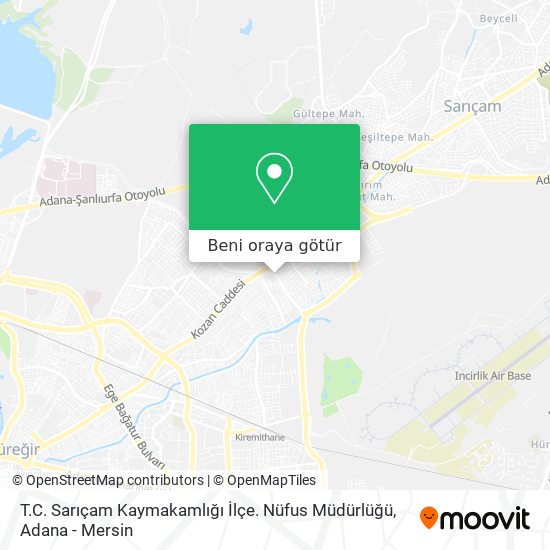 T.C. Sarıçam Kaymakamlığı İlçe. Nüfus Müdürlüğü harita