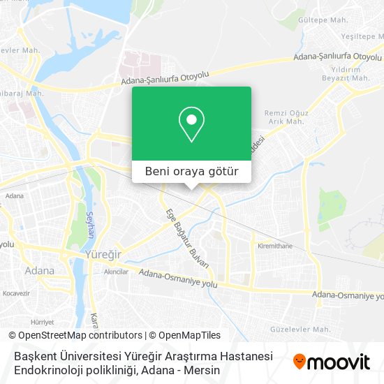 Başkent Üniversitesi Yüreğir Araştırma Hastanesi Endokrinoloji polikliniği harita