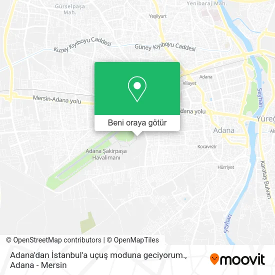 Adana'dan İstanbul'a uçuş moduna geciyorum. harita