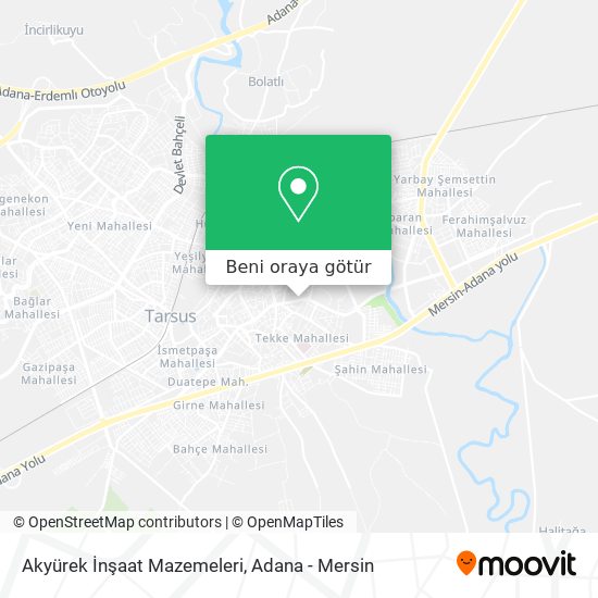 Akyürek İnşaat Mazemeleri harita