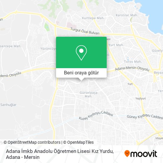 Adana İmkb Anadolu Öğretmen Lisesi Kız Yurdu harita