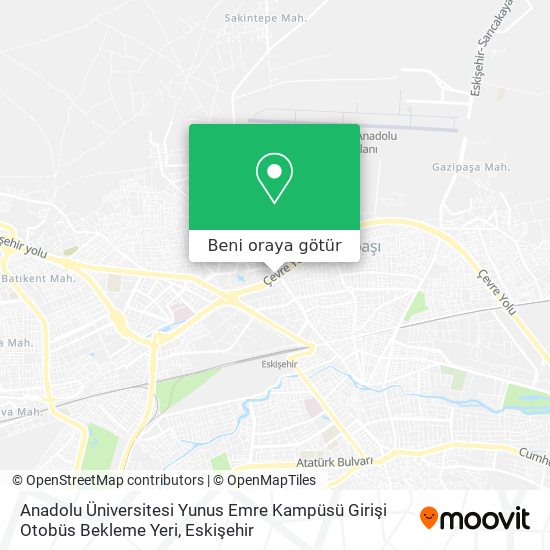 Anadolu Üniversitesi Yunus Emre Kampüsü Girişi Otobüs Bekleme Yeri harita