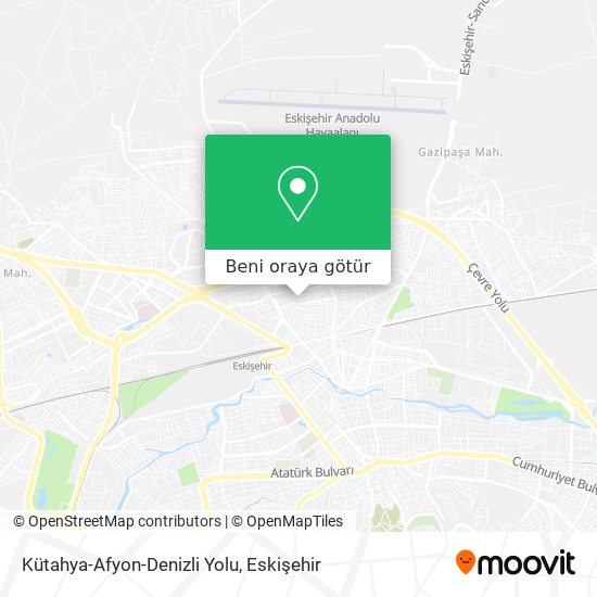 Kütahya-Afyon-Denizli Yolu harita