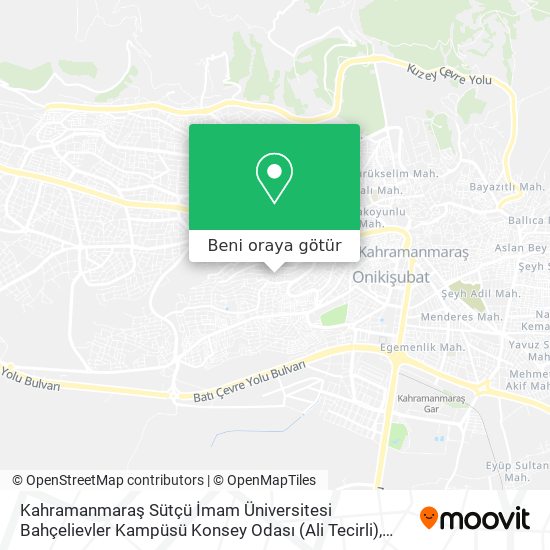 Kahramanmaraş Sütçü İmam Üniversitesi Bahçelievler Kampüsü Konsey Odası (Ali Tecirli) harita