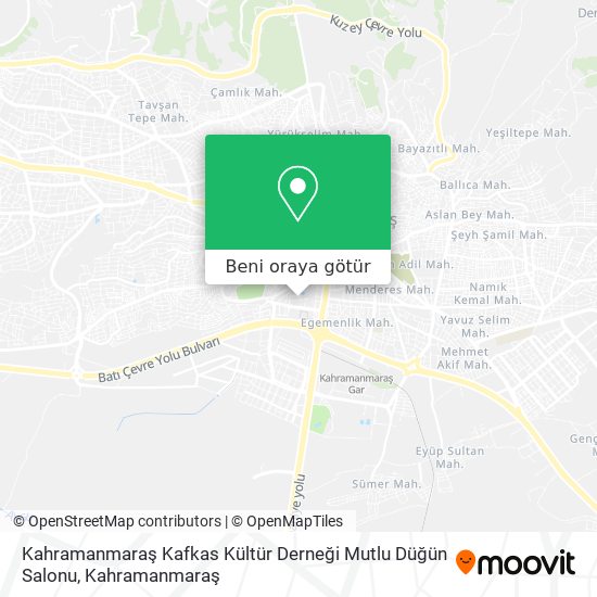 Kahramanmaraş Kafkas Kültür Derneği Mutlu Düğün Salonu harita