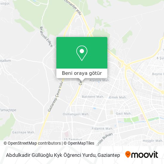 abdulkadir gulluoglu kyk ogrenci yurdu sehitkamil nerede otobus ile nasil gidilir